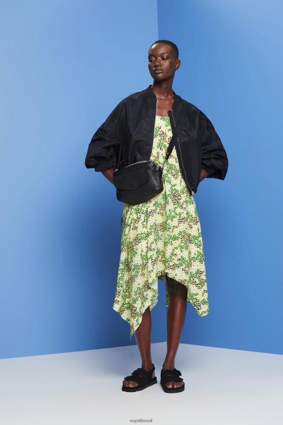 vestido midi estampado mulheres Esprit amarelo vestidos 82P6TP237