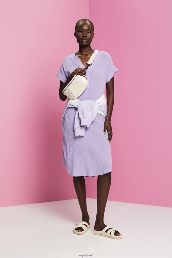 vestido midi franzido com cinto mulheres Esprit branco vestidos 82P6TP54