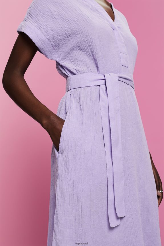 vestido midi franzido com cinto mulheres Esprit branco vestidos 82P6TP54