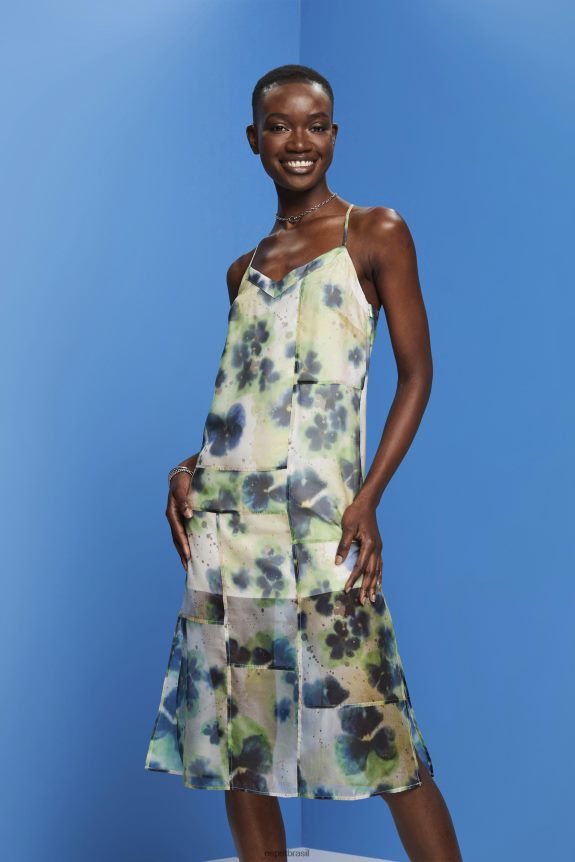 vestido midi organza estampado mulheres Esprit amarelo vestidos 82P6TP197