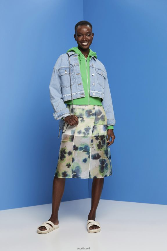 vestido midi organza estampado mulheres Esprit amarelo vestidos 82P6TP197