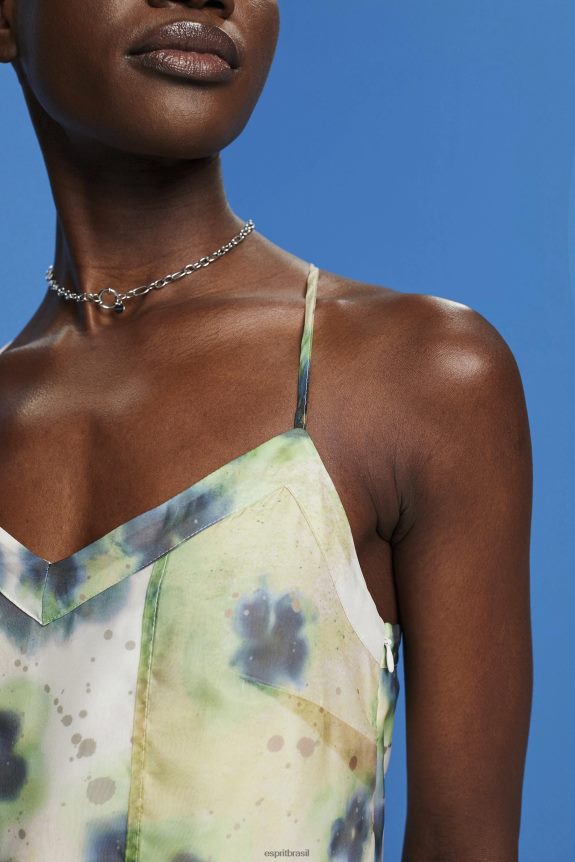 vestido midi organza estampado mulheres Esprit amarelo vestidos 82P6TP197