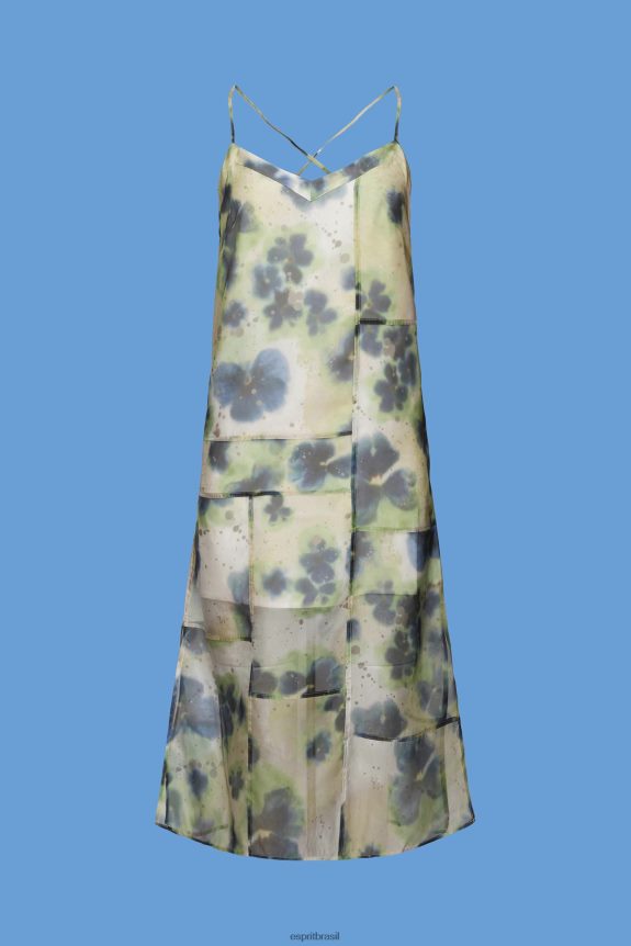 vestido midi organza estampado mulheres Esprit amarelo vestidos 82P6TP197