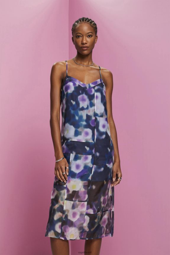 vestido midi organza estampado mulheres Esprit lavanda azul vestidos 82P6TP196