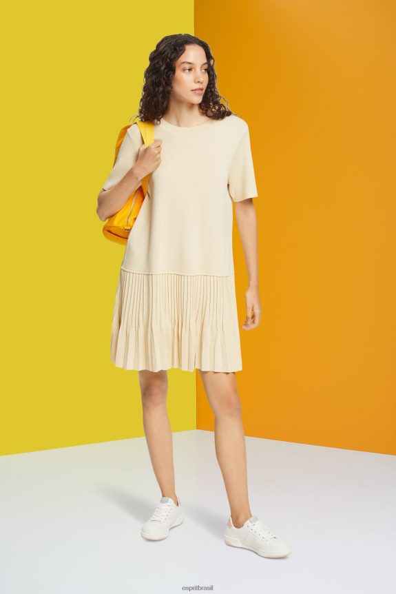 vestido peplum plissado mulheres Esprit areia vestidos 82P6TP489