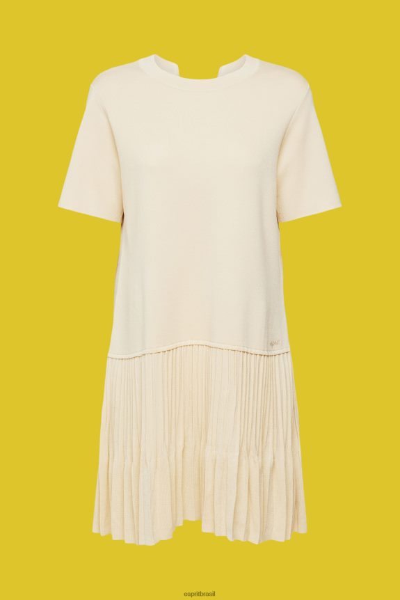 vestido peplum plissado mulheres Esprit areia vestidos 82P6TP489