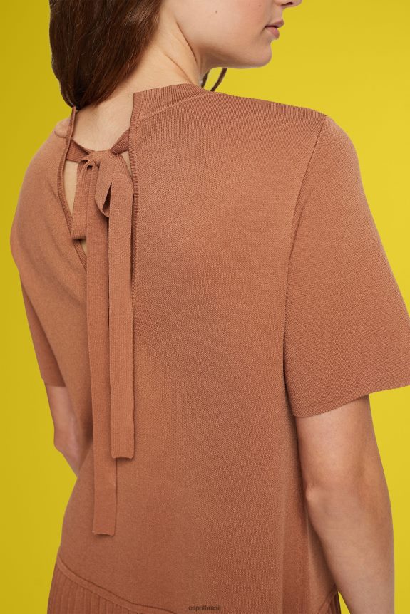 vestido peplum plissado mulheres Esprit marrom vestidos 82P6TP488