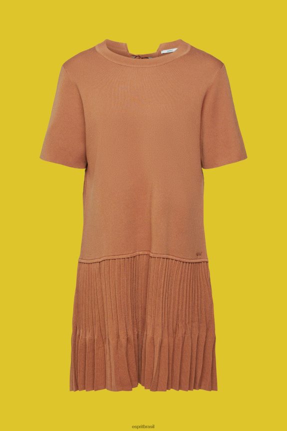 vestido peplum plissado mulheres Esprit marrom vestidos 82P6TP488
