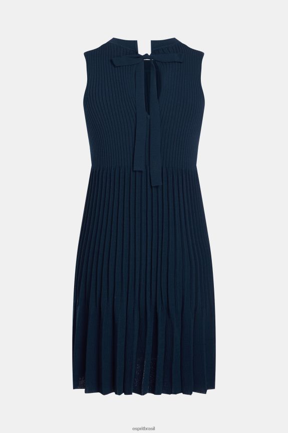 vestido plissado e flare mulheres Esprit marinha vestidos 82P6TP384