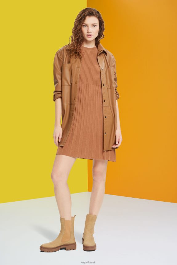 vestido plissado e flare mulheres Esprit marrom vestidos 82P6TP382