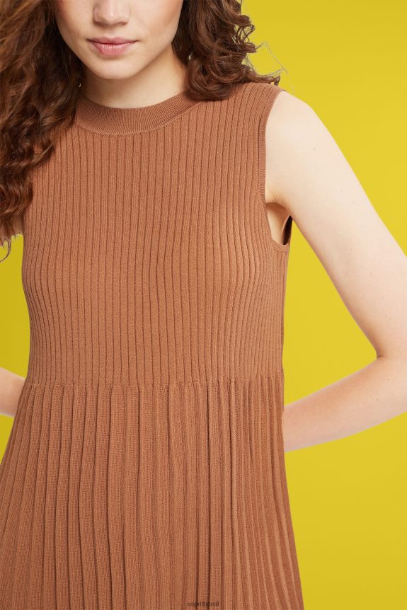 vestido plissado e flare mulheres Esprit marrom vestidos 82P6TP382