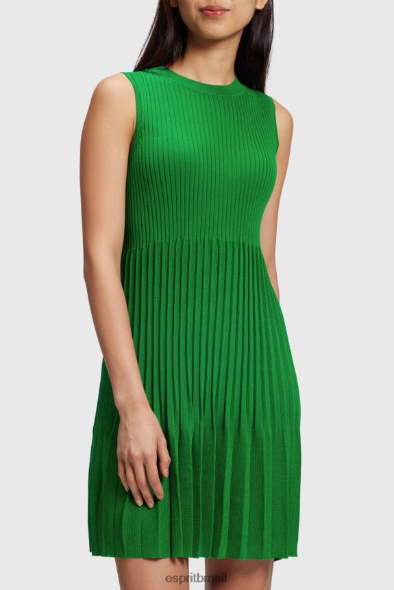 vestido plissado e flare mulheres Esprit verde vestidos 82P6TP386