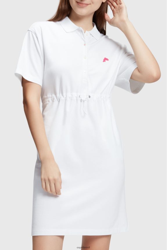 vestido polo plissado Dolphin Tennis Club mulheres Esprit branco vestidos 82P6TP502