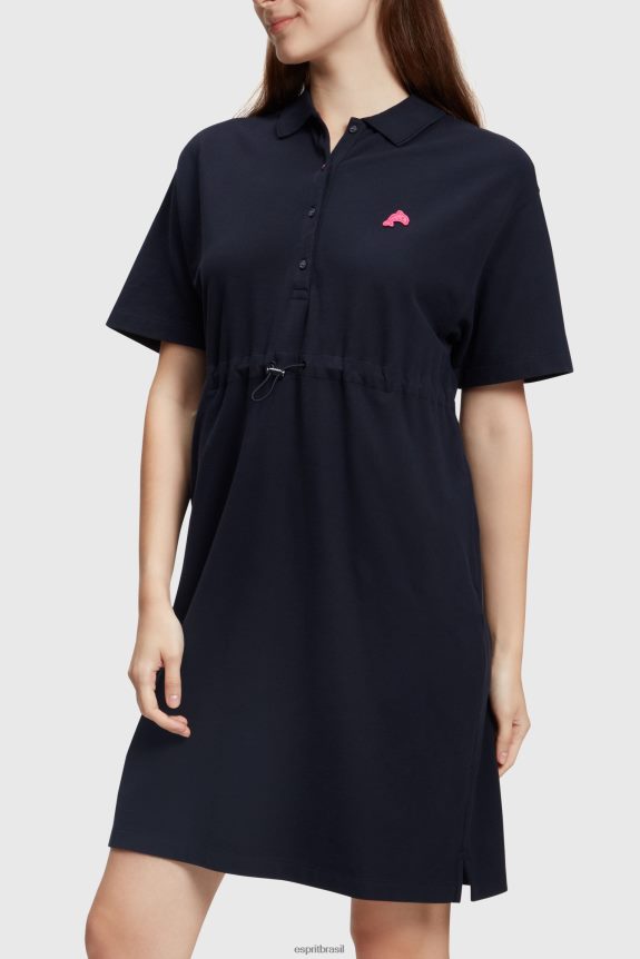 vestido polo plissado Dolphin Tennis Club mulheres Esprit preto vestidos 82P6TP501